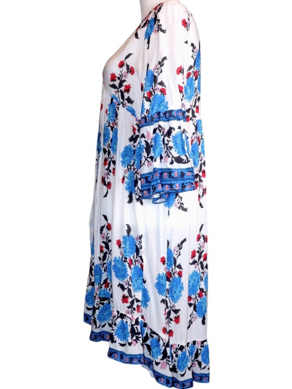 Kate C. White Floral Print V-Neck 3/4 Sleeve Hi-Low Tunic Dress Size M GUC - Picture 5 of 9